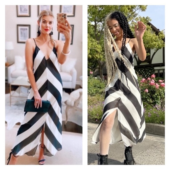 NWT CHRISTOPHER JOHN ROGERS Black White Stripe Chevron Midi Dress, Size 10 - Picture 1 of 10